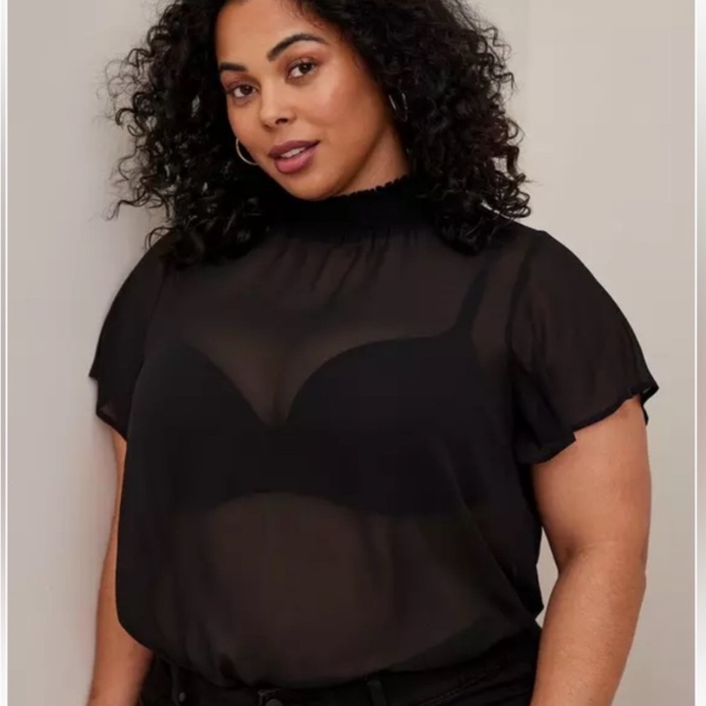 Torrid Black Sheer Flutter Sleeve Blouse